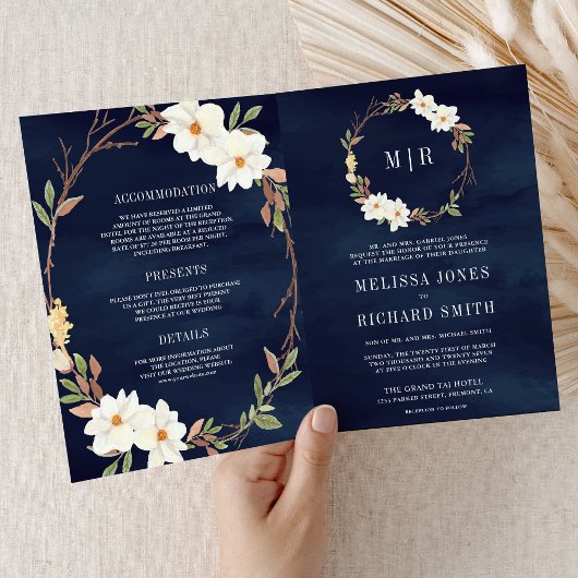 Invitation Code QR Floral Magnolia Blanc Rustique Mariage Nav