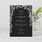 Invitation Code QR floral mariage noir et blanc (Debout devant)