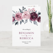 Invitation Code QR Floral Mariage Rose Poussiéreux Prune Viol (Devant)
