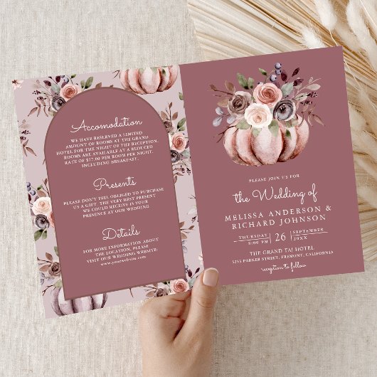 Invitation Code QR Floral Neutre Citrouille Rose Poussiéreuse