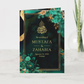 Invitation Code QR Floral Or Vert Menthe Mariage Musulman (Devant)
