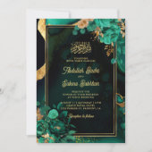 Invitation Code QR Floral Or Vert Menthe Mariage Musulman (Devant)