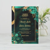 Invitation Code QR Floral Or Vert Menthe Mariage Musulman (Debout devant)
