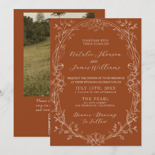 Invitation Code QR Floral Orange Brûlé Photo Mariage Bohème
