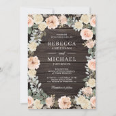 Invitation Code QR Floral Pêche Poussiéreuse Rustique Bois Ma (Devant)