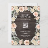 Invitation Code QR Floral Pêche Poussiéreuse Rustique Bois Ma (Dos)
