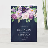 Invitation Code QR Floral Pourpre Rustique Mariage Bleu Marin (Devant)