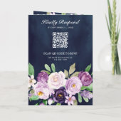 Invitation Code QR Floral Pourpre Rustique Mariage Bleu Marin (Dos)