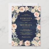 Invitation Code QR Floral Rustique Pêche Poussiéreuse Mariage (Devant)