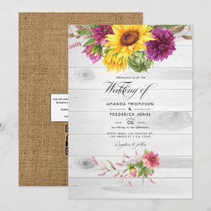 Invitation Code QR Floral Sun & Bourgogne RSVP Mariage Rustiq
