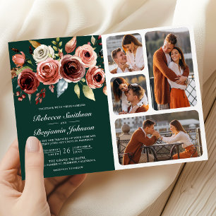 Invitation Code QR Floral Terracotta Mariage Vert Emeraude