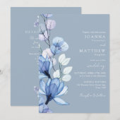 Invitation Code QR floral transparent mariage bleu poussiéreu (Devant / Derrière)