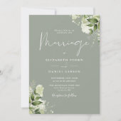 Invitation Code QR Floral Végétal Vert Sauge Mariage (Devant)