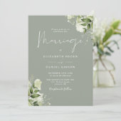 Invitation Code QR Floral Végétal Vert Sauge Mariage (Debout devant)