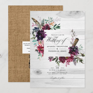 Invitation Code QR floral violet prune RSVP mariage bohème