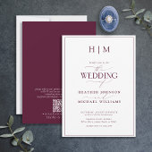 Invitation Code QR Formel Mariage Monogramme Bordeaux Écritur