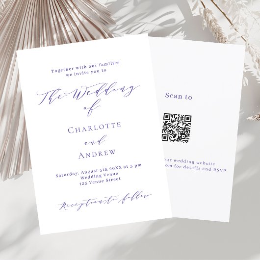 Invitation Code QR formel violet blanc RSVP mariage de luxe