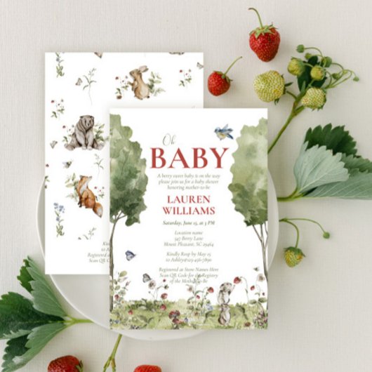 Invitation Code QR Fraise Sauvage Oh Fête Prénatale Bébé