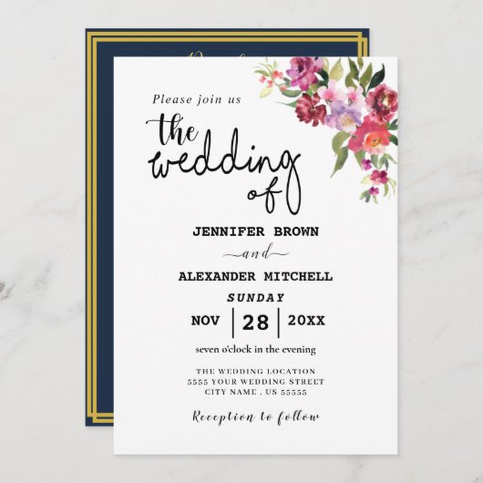 Invitation Code QR Géométrique Floral Rustique Mariage Tout E (Devant / Derrière)