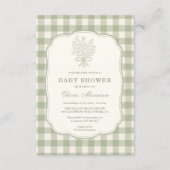 Invitation Code QR Gingham Floral Bow Tout en Un Baby Shower (Devant)