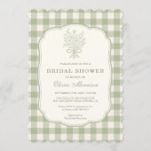 Invitation Code QR Gingham Vert Sauge Floral Fête de Mariage (Devant)