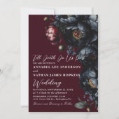 Invitation Code QR gothique Mariage rouge sombre Moody Peony (Devant)