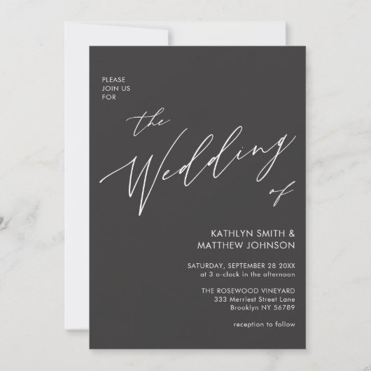 Invitation Code QR gris charbon tout en un Mariage moderne (Devant)
