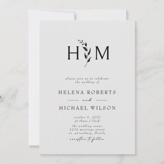 Invitation Code QR gris noir RSVP Mariage de monogramme botan (Devant)