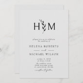 Invitation Code QR gris noir RSVP Mariage de monogramme botan (Devant / Derrière)