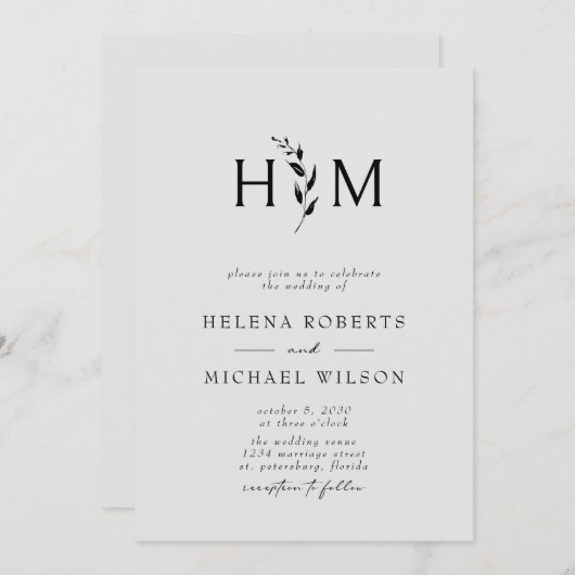 Invitation Code QR gris noir RSVP Mariage de monogramme botan (Devant / Derrière)