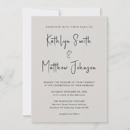 Invitation Code QR gris tout en un script moderne Mariage chi (Devant)