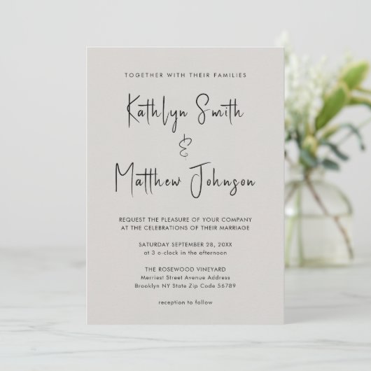 Invitation Code QR gris tout en un script moderne Mariage chi (Debout devant)