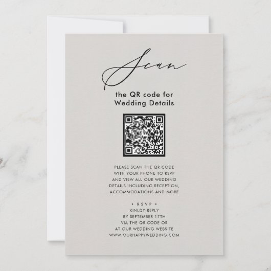 Invitation Code QR gris tout en un script moderne Mariage chi (Dos)