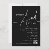 Invitation Code QR humeur Mariage Noir Écriture Simple (Devant)