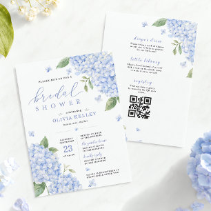 Invitation Code QR Hydrangea Bleue Floral Aquarelle
