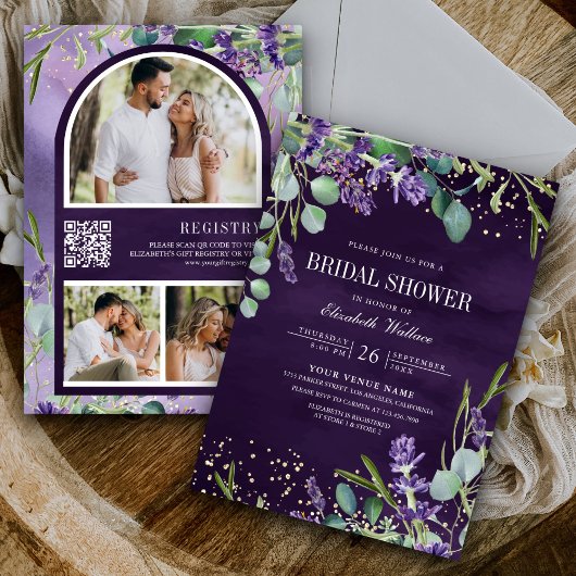 Invitation Code QR Lavande Eucalyptus Fête de Mariage Violet