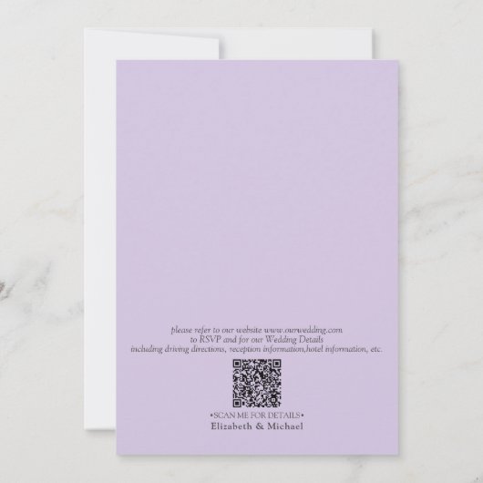Invitation Code QR Lavande Lavande Mauve Script Mariage flora (Dos)