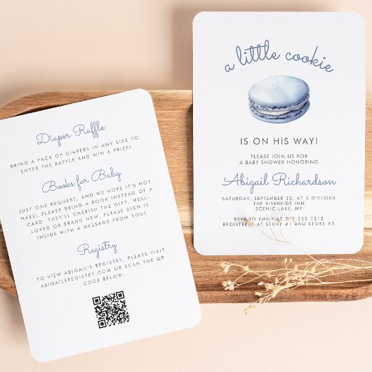 Invitation Code QR Macaron Petit Biscuit Bleu pour Fête de Na