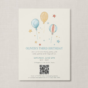 Invitation Code QR Magique Fun Ballon Vintage Enfants Anniver