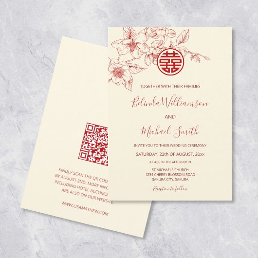 Invitation Code QR | Magnolia Red Cream Mariage chinois
