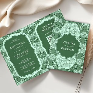 Invitation Code QR Mandala vert Mariage indien