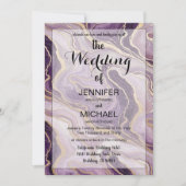 Invitation Code QR Marbre | Mariage Luxueux Moderne Violet (Devant)