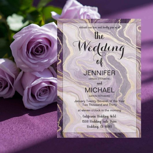 Invitation Code QR Marbre | Mariage Luxueux Moderne Violet