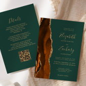 Invitation Code QR Mariage Agate Or Doré Orange Brûlé Vert Fo