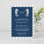 Invitation Code QR Mariage Ancre Nautionique Bleu Foncé Cheva (Debout devant)