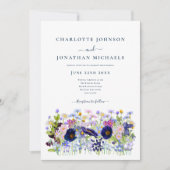 Invitation Code QR Mariage Aquarelle Fleur Sauvage Bleu (Devant)