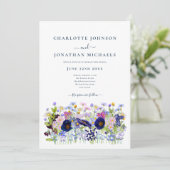 Invitation Code QR Mariage Aquarelle Fleur Sauvage Bleu (Debout devant)