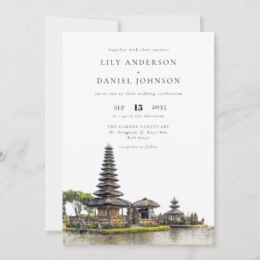 Invitation Code QR mariage au temple de Bali à l'aquarelle (Devant)