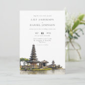 Invitation Code QR mariage au temple de Bali à l'aquarelle (Debout devant)