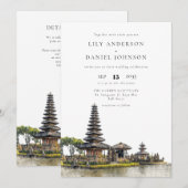 Invitation Code QR mariage au temple de Bali à l'aquarelle (Devant / Derrière)